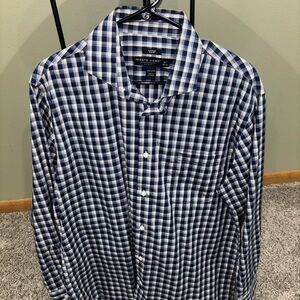 Pronto Uomo Men's Navy and White Checkered Shirt